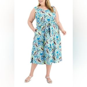 ANNE KLEIN PLUS WOMENS LINEN BLEND FLORAL MIDI DRESS, Size: 18W